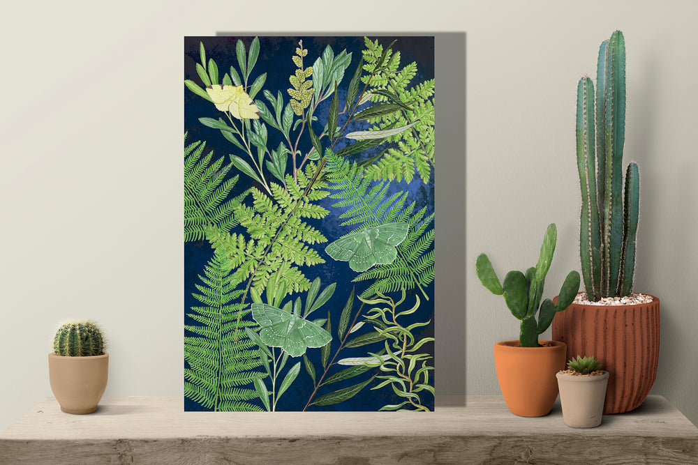 Wanddecoratie "Bladeren met nachtvlinders in de schemer"
