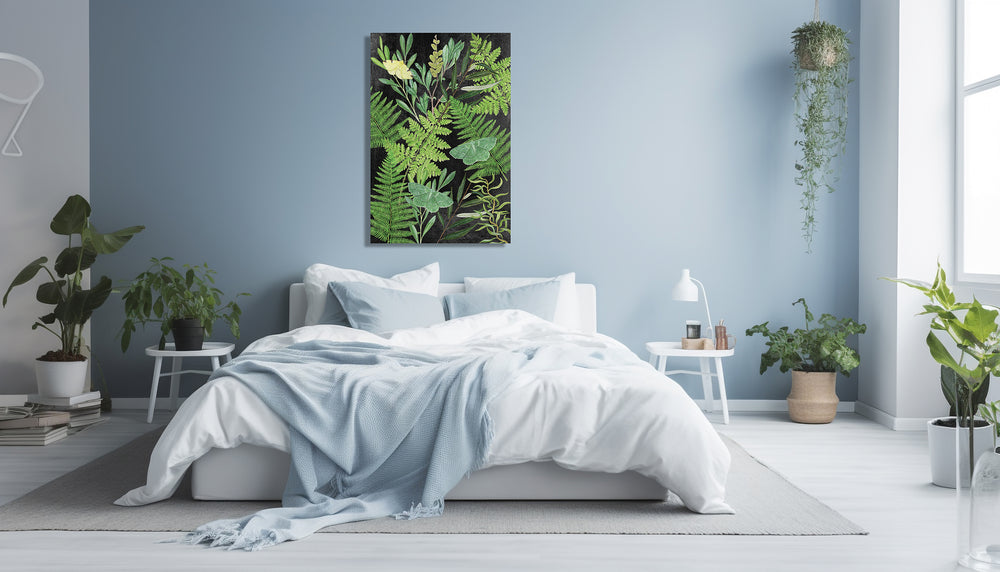 Wanddecoratie "Bladeren met nachtvlinders in de nacht"