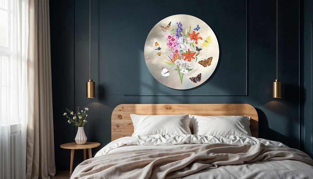 Muurcirkel "Bos bloemen met lelies"