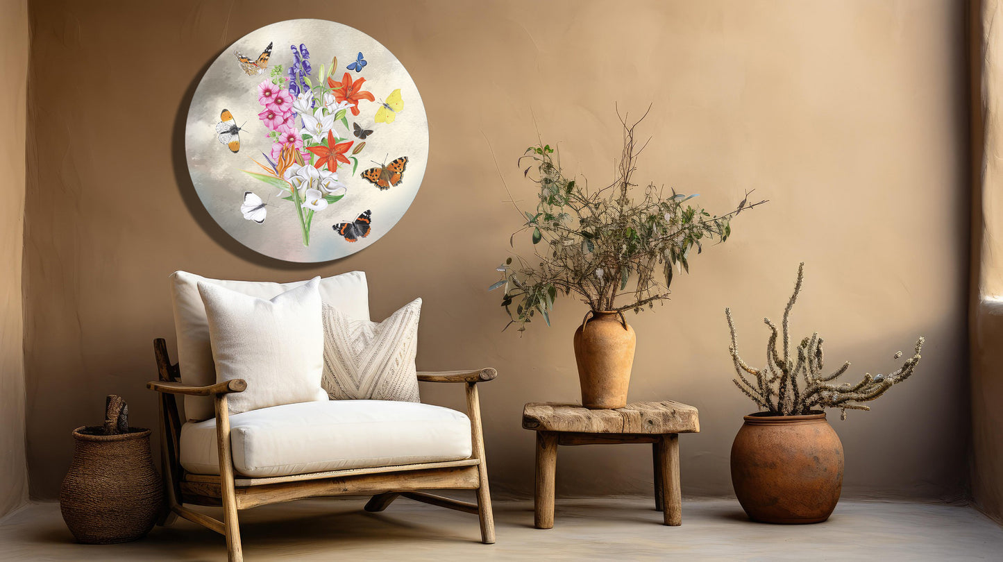Muurcirkel "Bos bloemen met lelies"