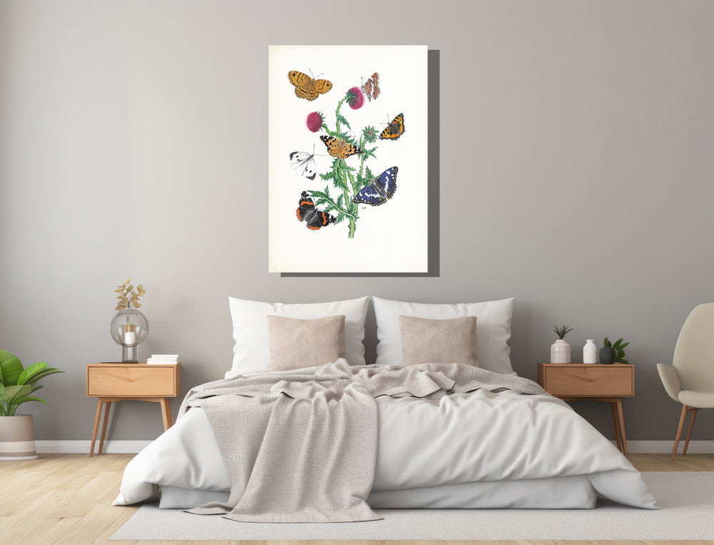 Wanddecoratie "Knikkende distel met vlinders"