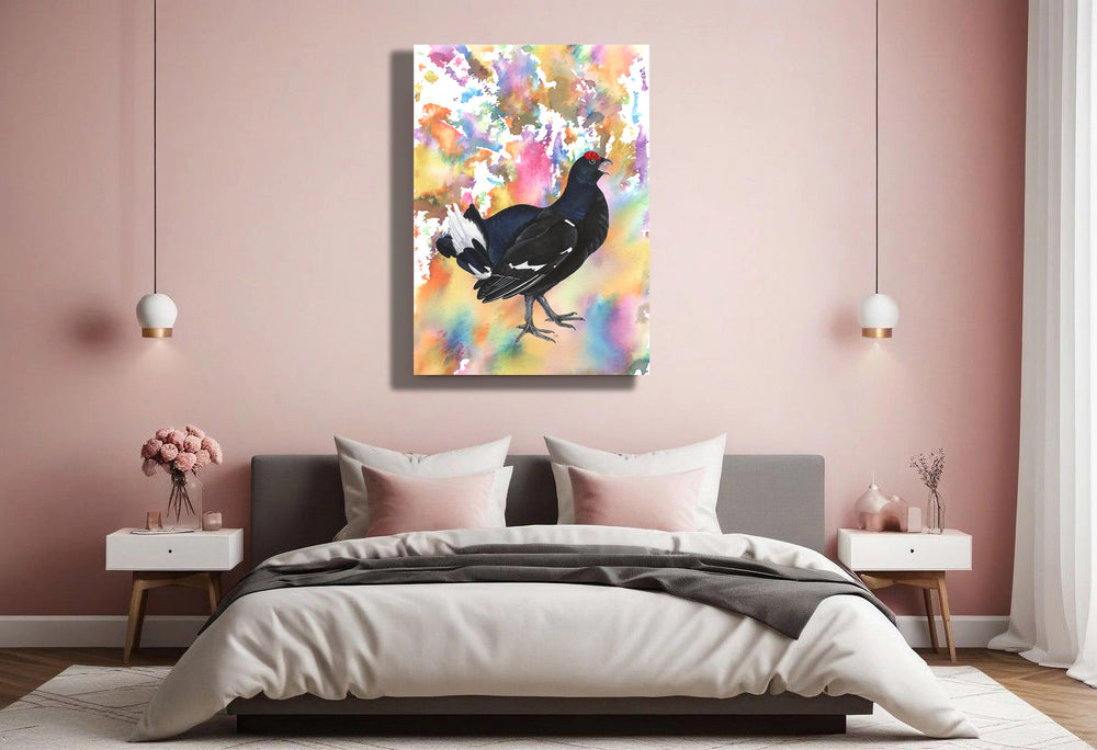 Wanddecoratie "Korhoen | Een explosie van kleur"