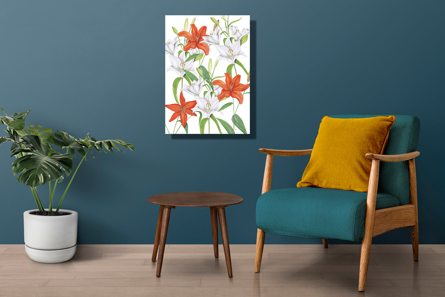 Wanddecoratie "Witte en oranje lelies"