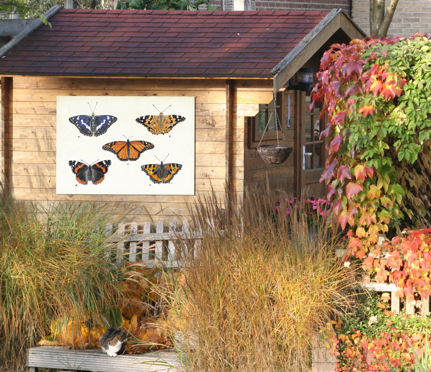 Tuinposter "Dagvlinders op oude plaat"