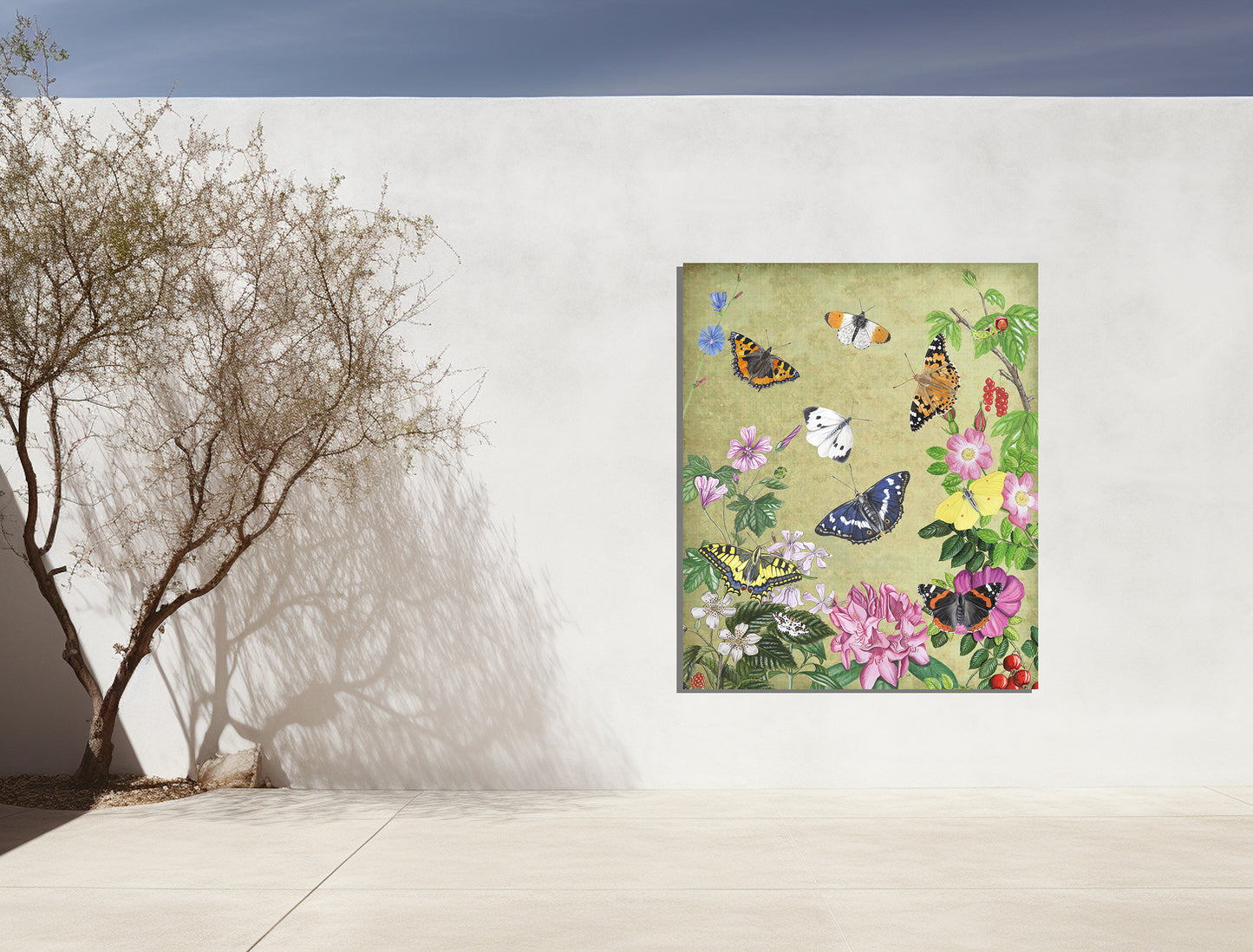 Tuinposter "Planten en haar vlinders, vintage"
