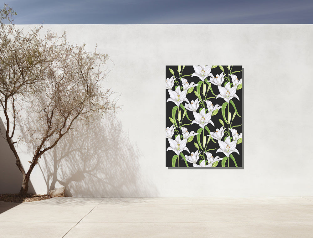 Tuinposter "Witte lelies in de nacht"