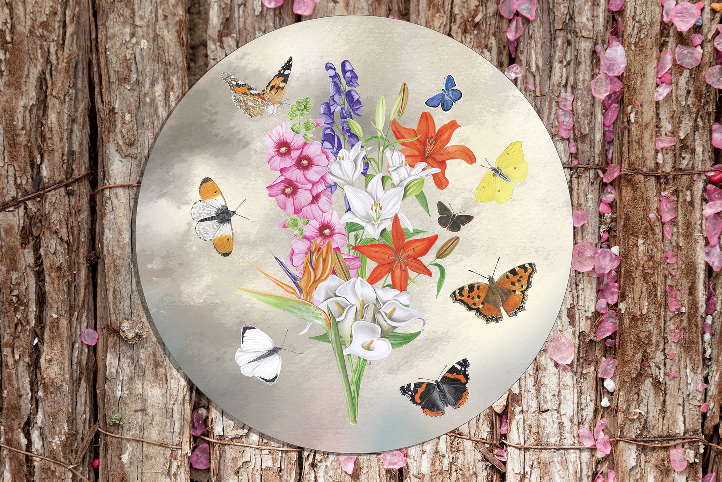 Tuinposter Cirkel "Bosje bloemen met lelies"