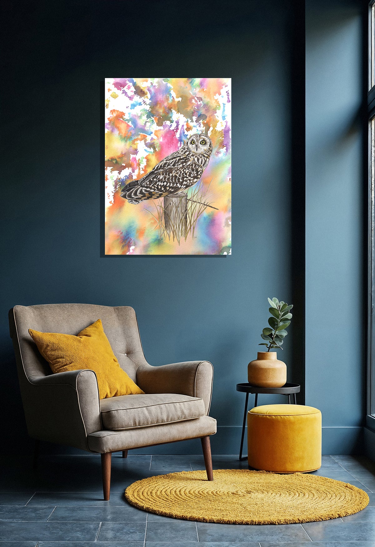 Wanddecoratie "Velduil | Explosie van kleur"