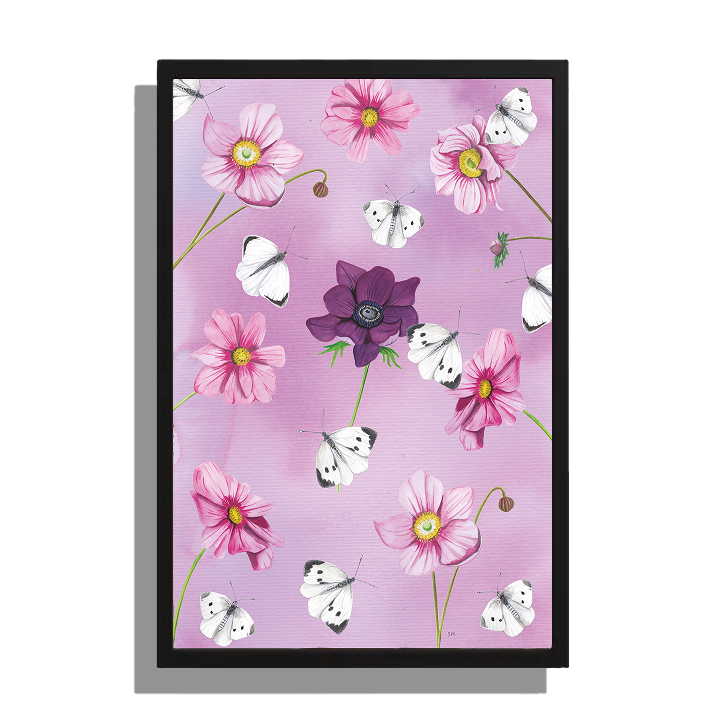 Wanddecoratie "Anemomen met witjes"