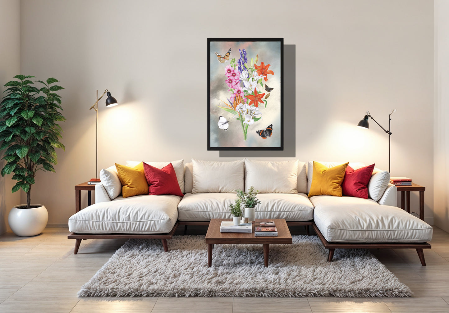 Ingelijst "Bos bloemen met lelies"