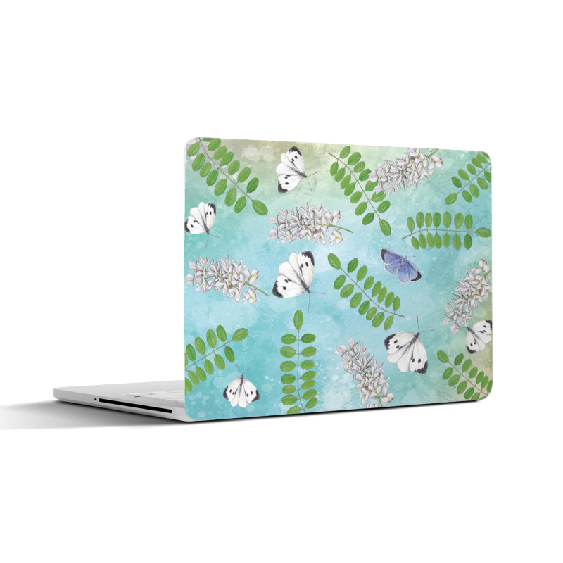 Laptopsticker "Acacia met witjes - blauw"