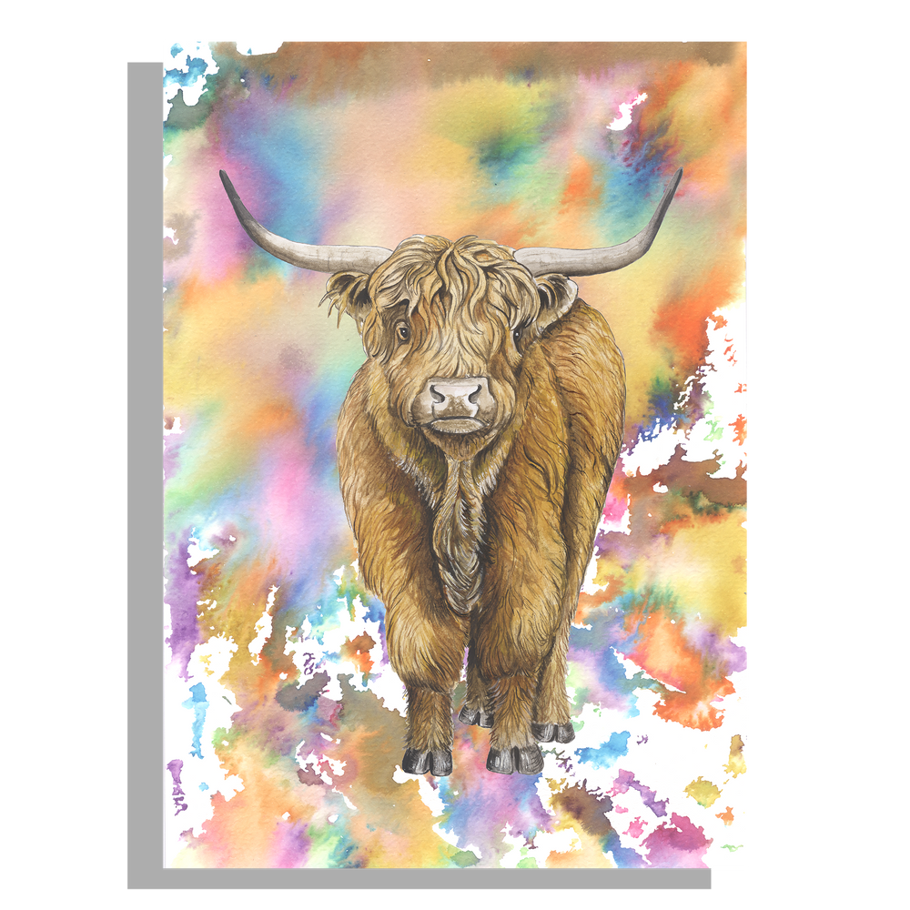 Wanddecoratie "Schotse hooglander | Explosie van kleuren"