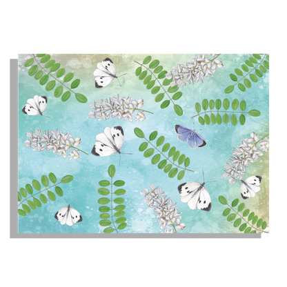Tuinposter "Acacia met witjes op blauwe achtergrond"