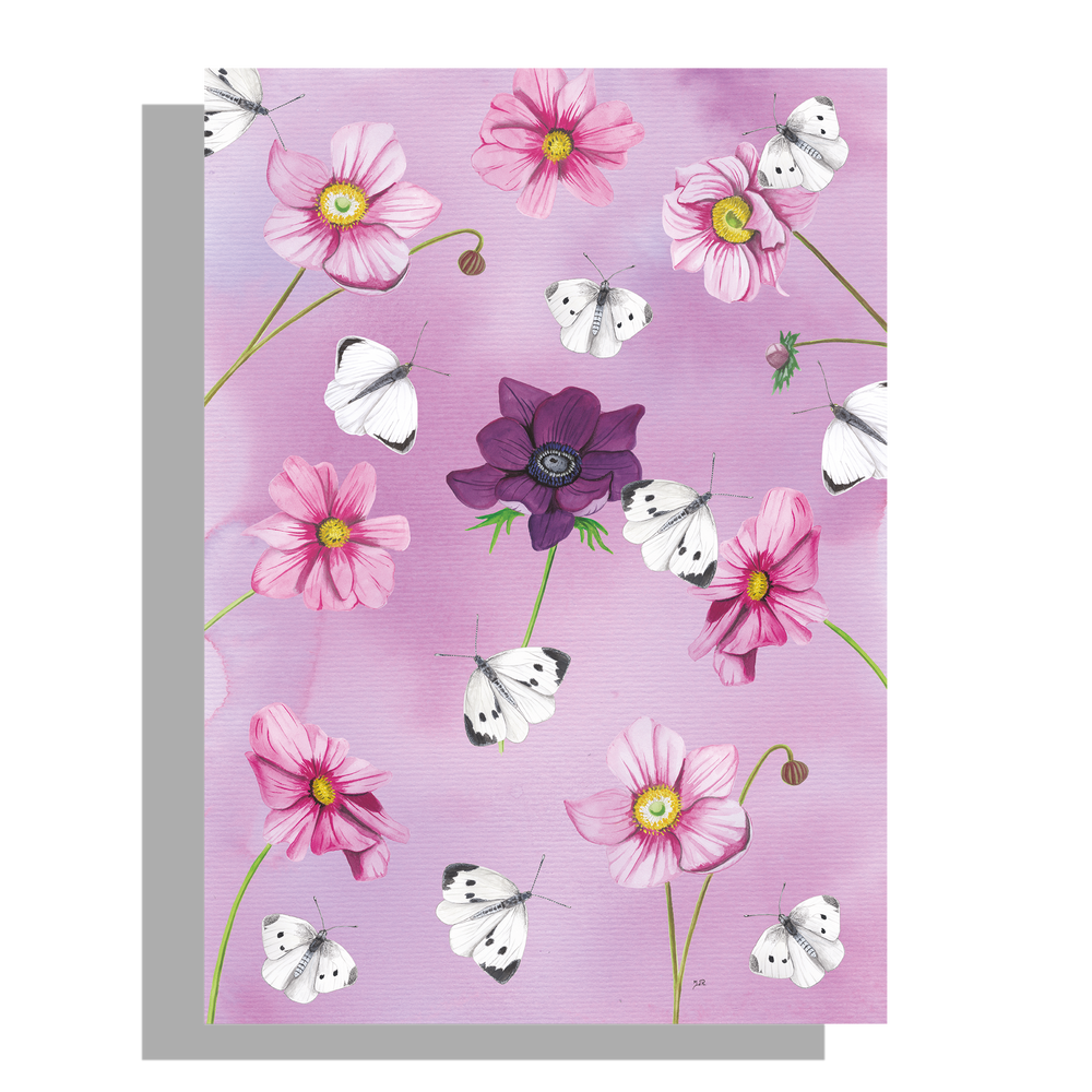 Wanddecoratie "Anemomen met witjes"