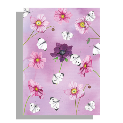 Wanddecoratie "Anemomen met witjes"
