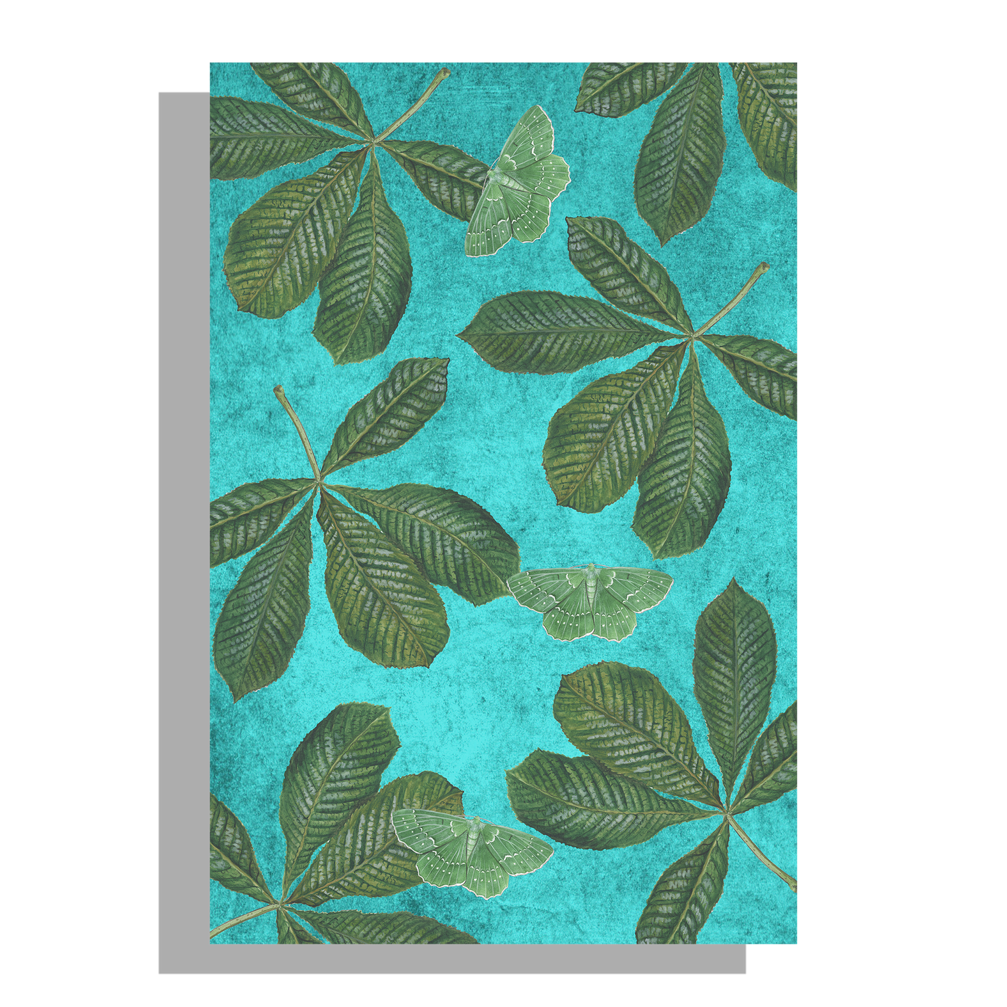 Wanddecoratie "Bladeren paardenkastanje met zomervlinder - vintage"