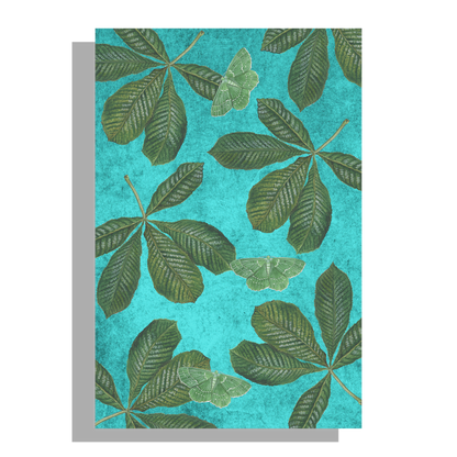 Wanddecoratie "Bladeren paardenkastanje met zomervlinder - vintage"