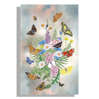 Tuinposter "Bosje kleurrijke bloemen met vlinders"