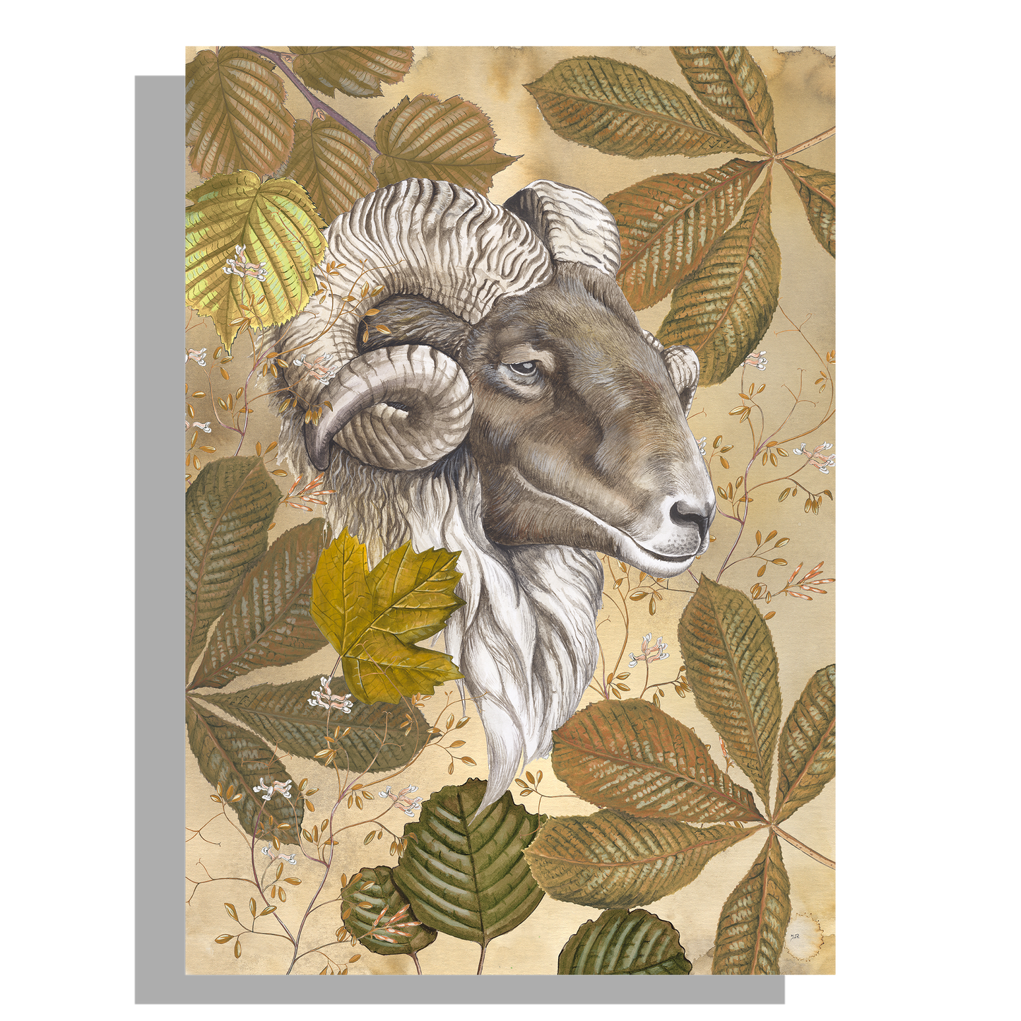 Wanddecoratie "Drents heideschaap met herfstbladeren"
