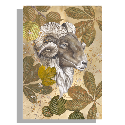 Wanddecoratie "Drents heideschaap met herfstbladeren"