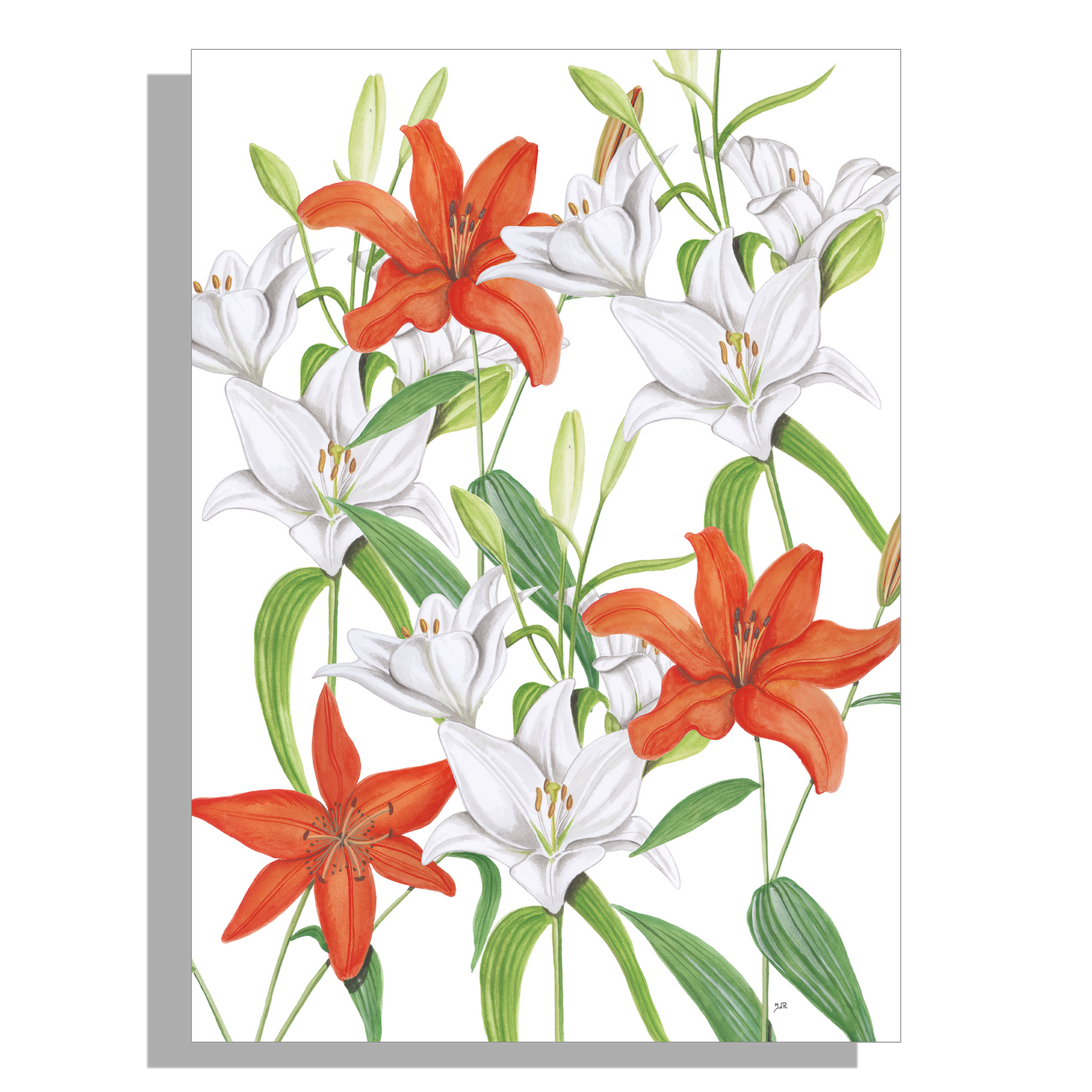 Wanddecoratie "Witte en oranje lelies"