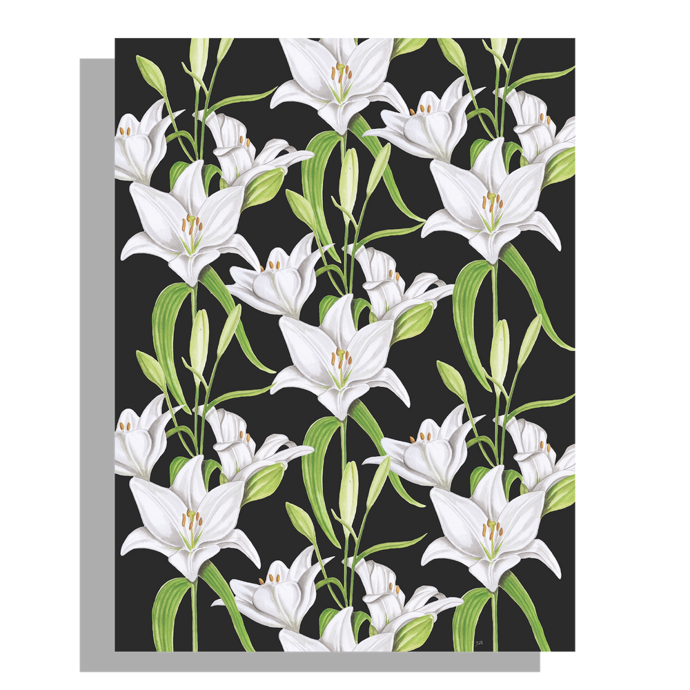 Wanddecoratie "Witte lelies in de nacht"