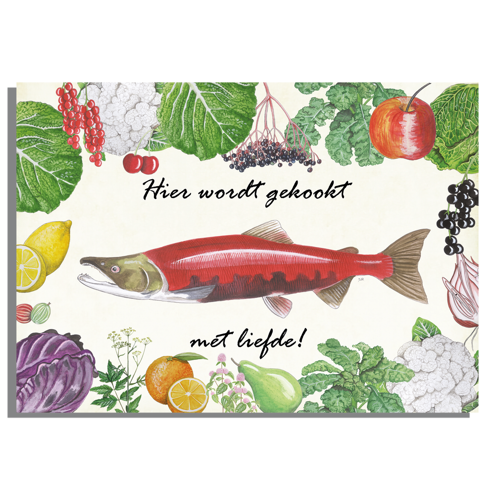 Inductieplaatbeschermer "Rode zalm, koken met liefde"