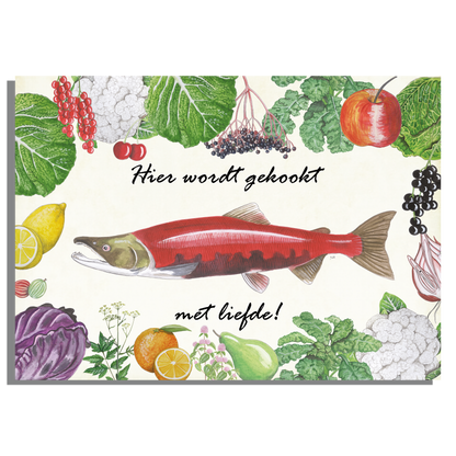 Inductieplaatbeschermer "Rode zalm, koken met liefde"
