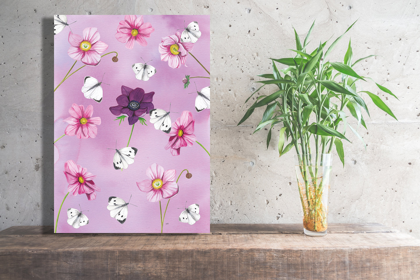 Wanddecoratie "Anemomen met witjes"
