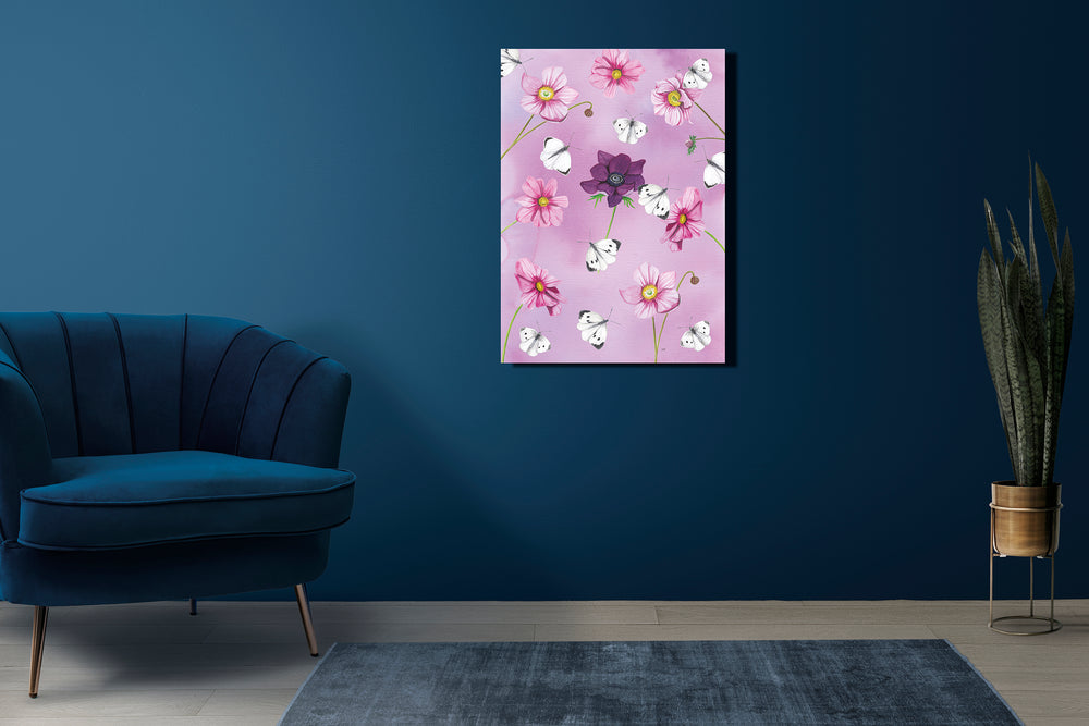 Wanddecoratie "Anemomen met witjes"