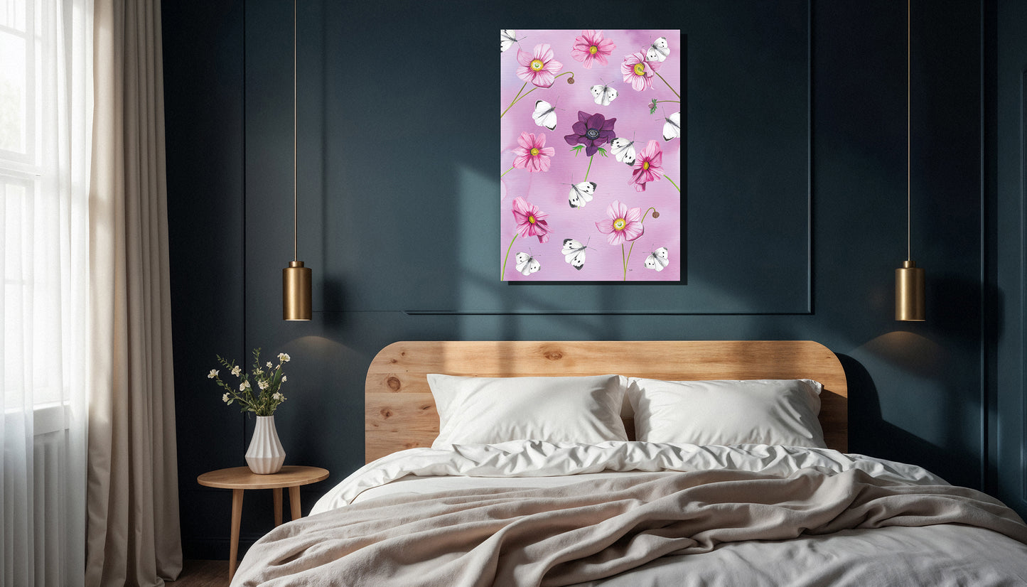Wanddecoratie "Anemomen met witjes"