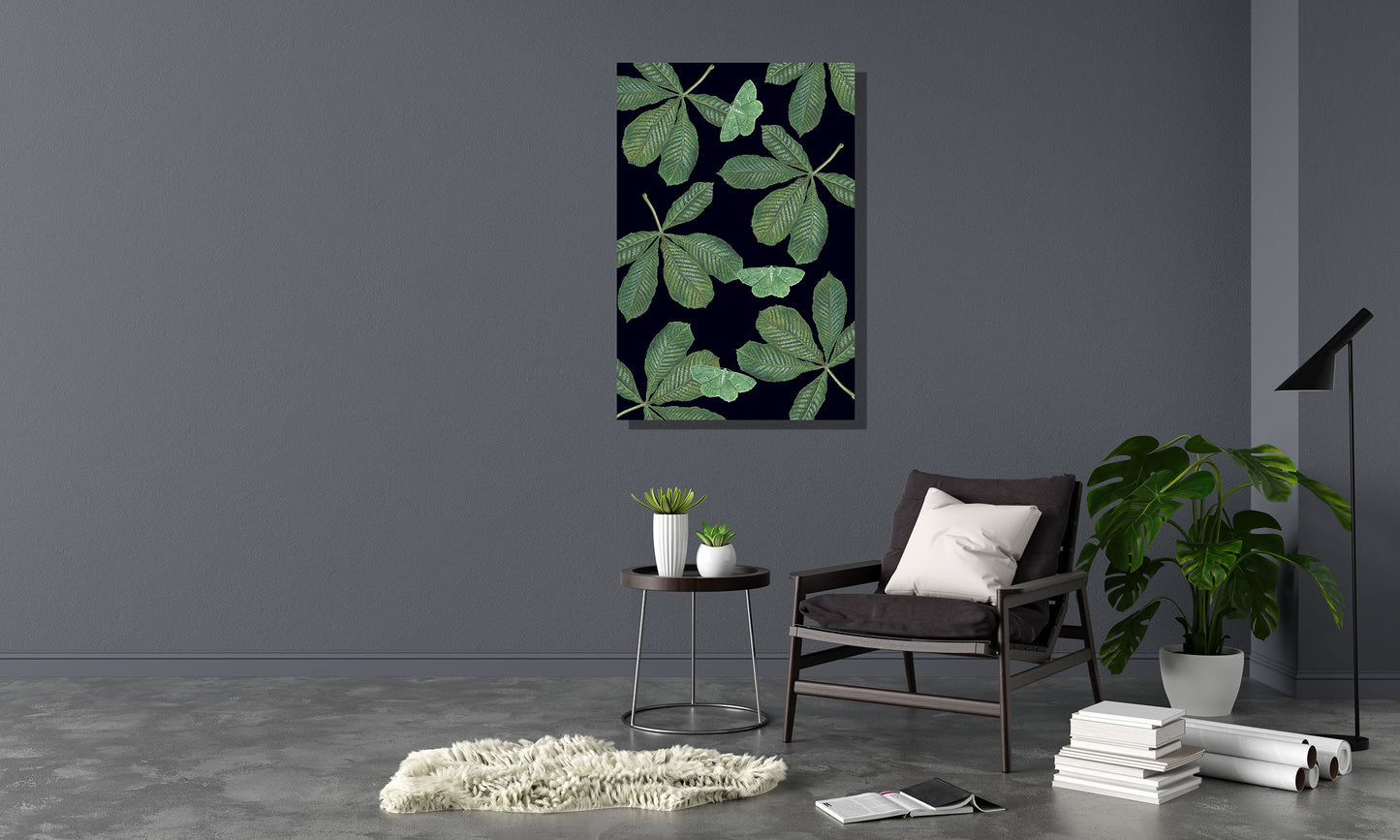 Wanddecoratie "Paardenkastanje met zomervlinder in de nacht"