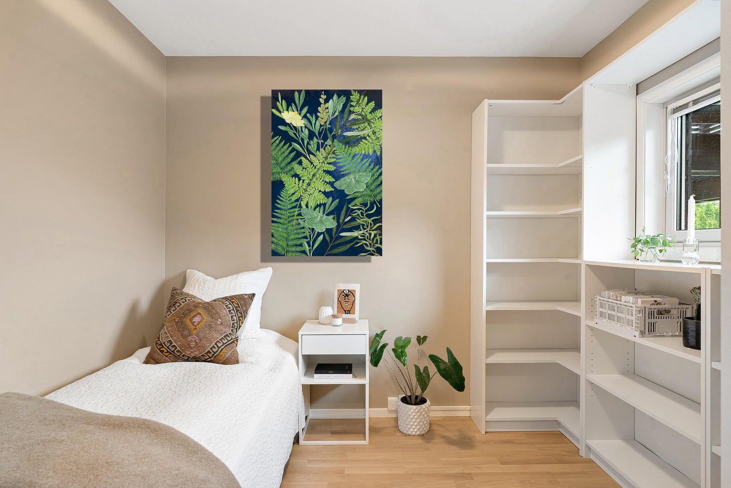Wanddecoratie "Bladeren met nachtvlinders in de schemer"