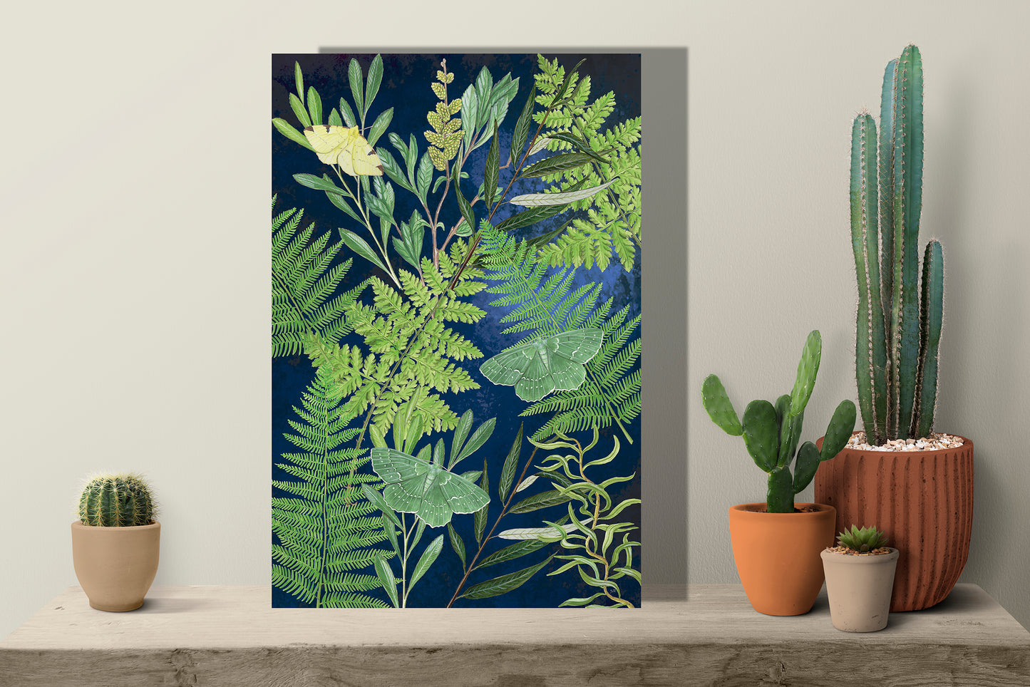 Wanddecoratie "Bladeren met nachtvlinders in de schemer"