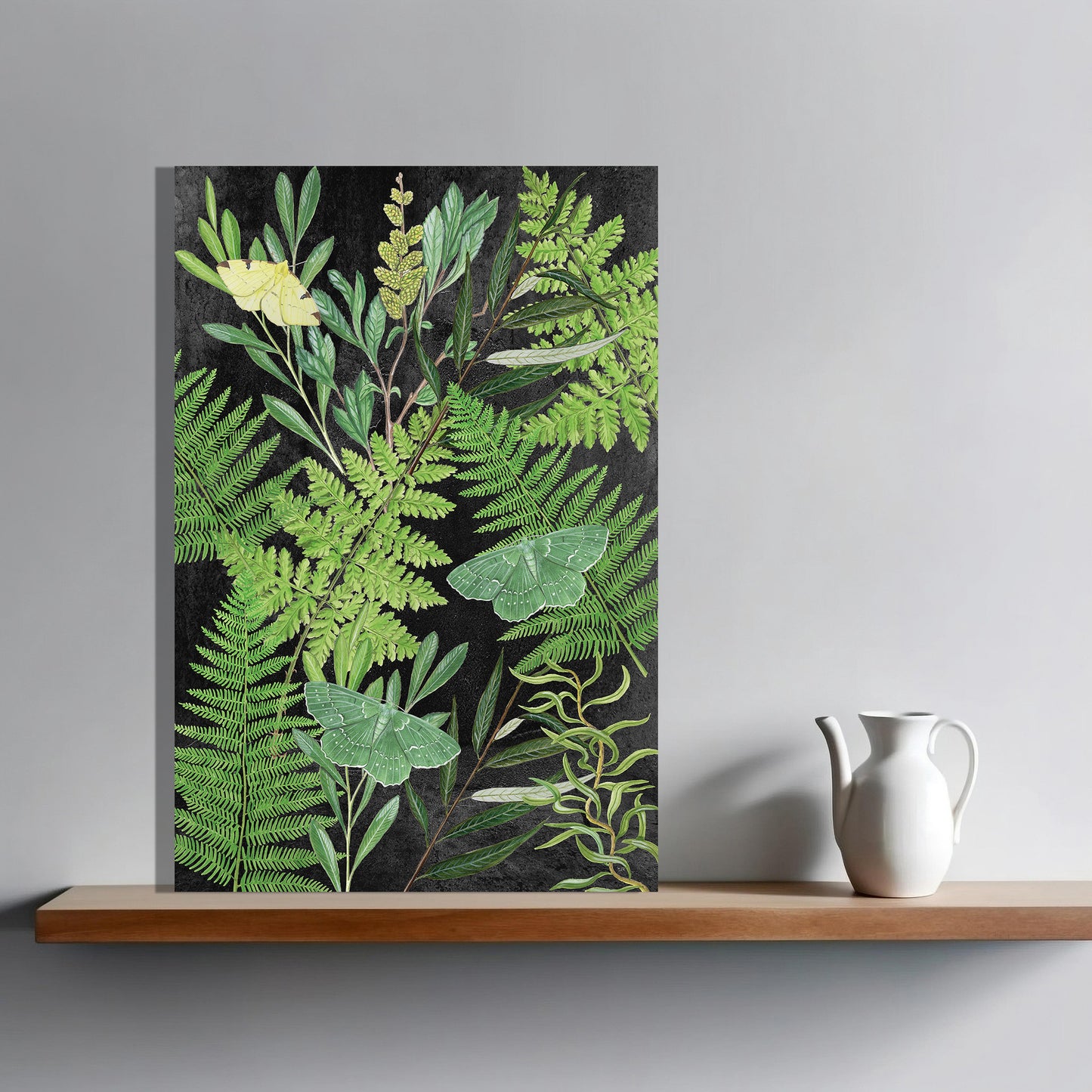 Wanddecoratie "Bladeren met nachtvlinders in de nacht"
