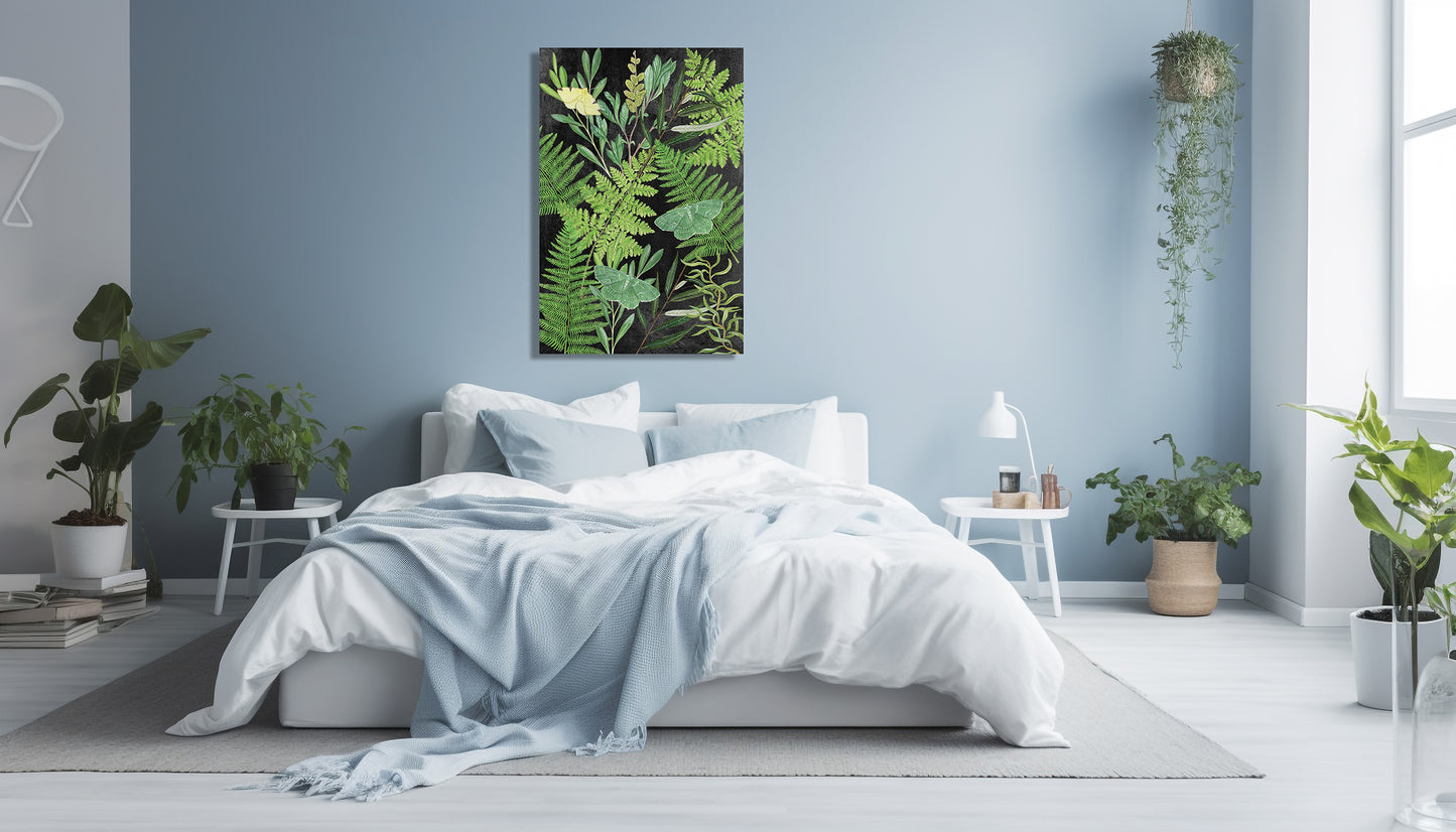 Wanddecoratie "Bladeren met nachtvlinders in de nacht"