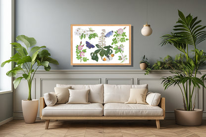 Ingelijst "Bloesems en haar vlinders"