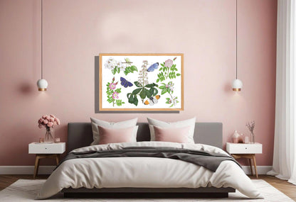 Ingelijst "Bloesems en haar vlinders"