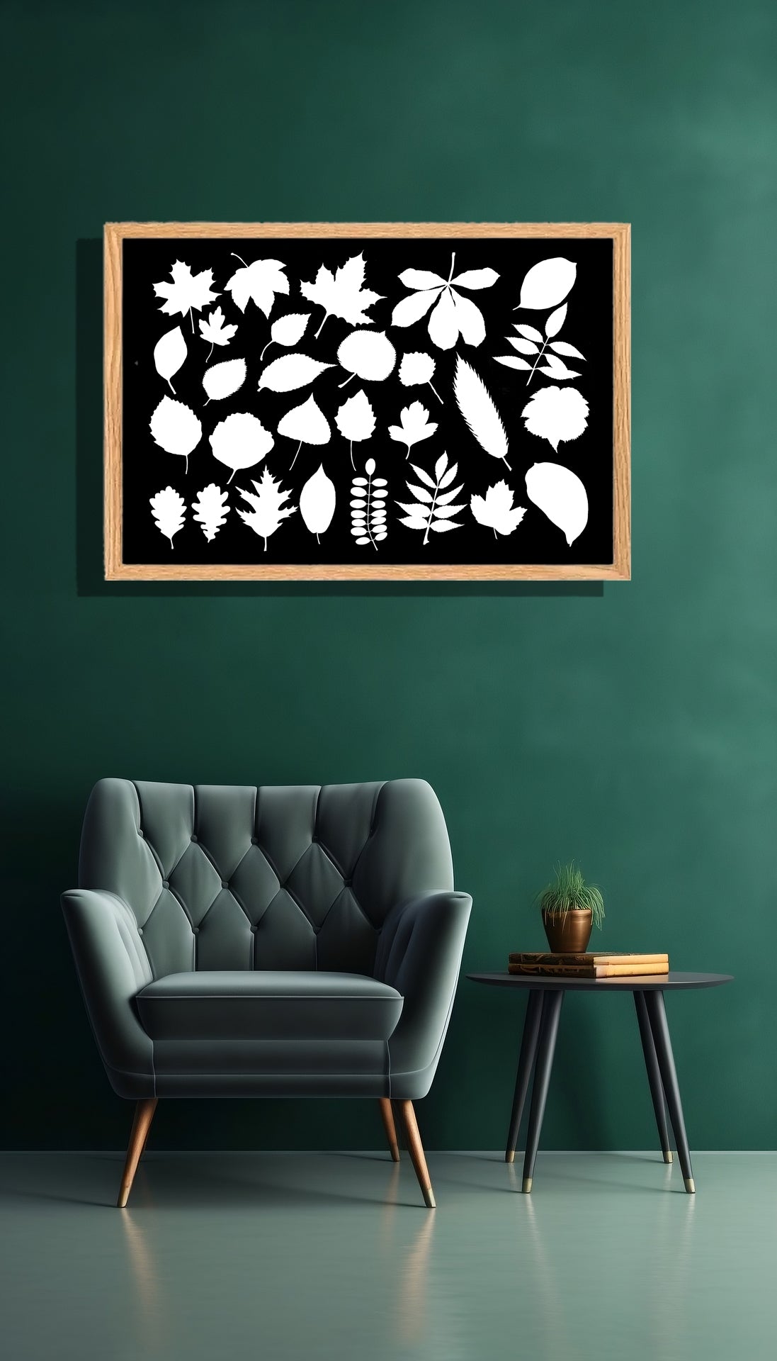 Ingelijst "Collage van bladeren witzwart"