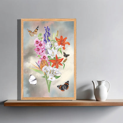 Ingelijst "Bos bloemen met lelies"