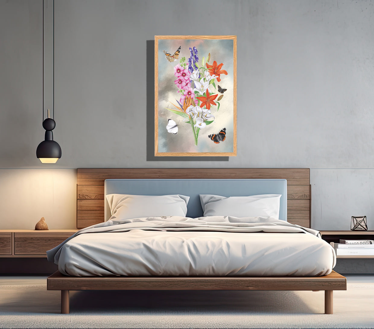 Ingelijst "Bos bloemen met lelies"