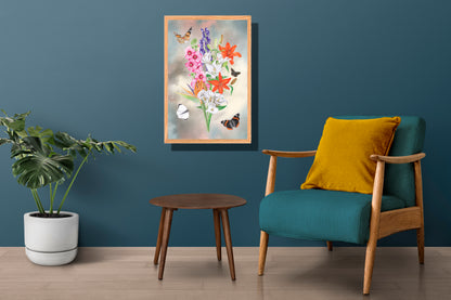 Ingelijst "Bos bloemen met lelies"