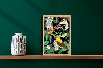 Ingelijst "Kamperfoelie met vogels"
