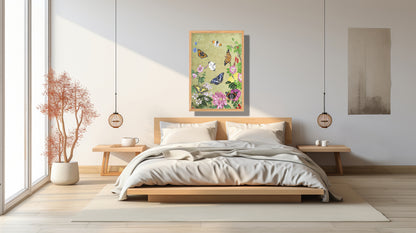 Ingelijst "Planten en vlinders, vintage"