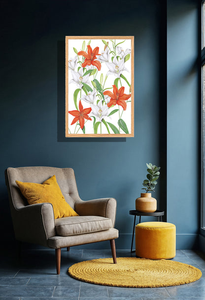 Ingelijst "Witte en oranje lelies"