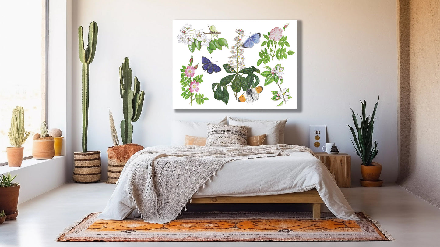 Wanddecoratie "Bloesems en vlinders"