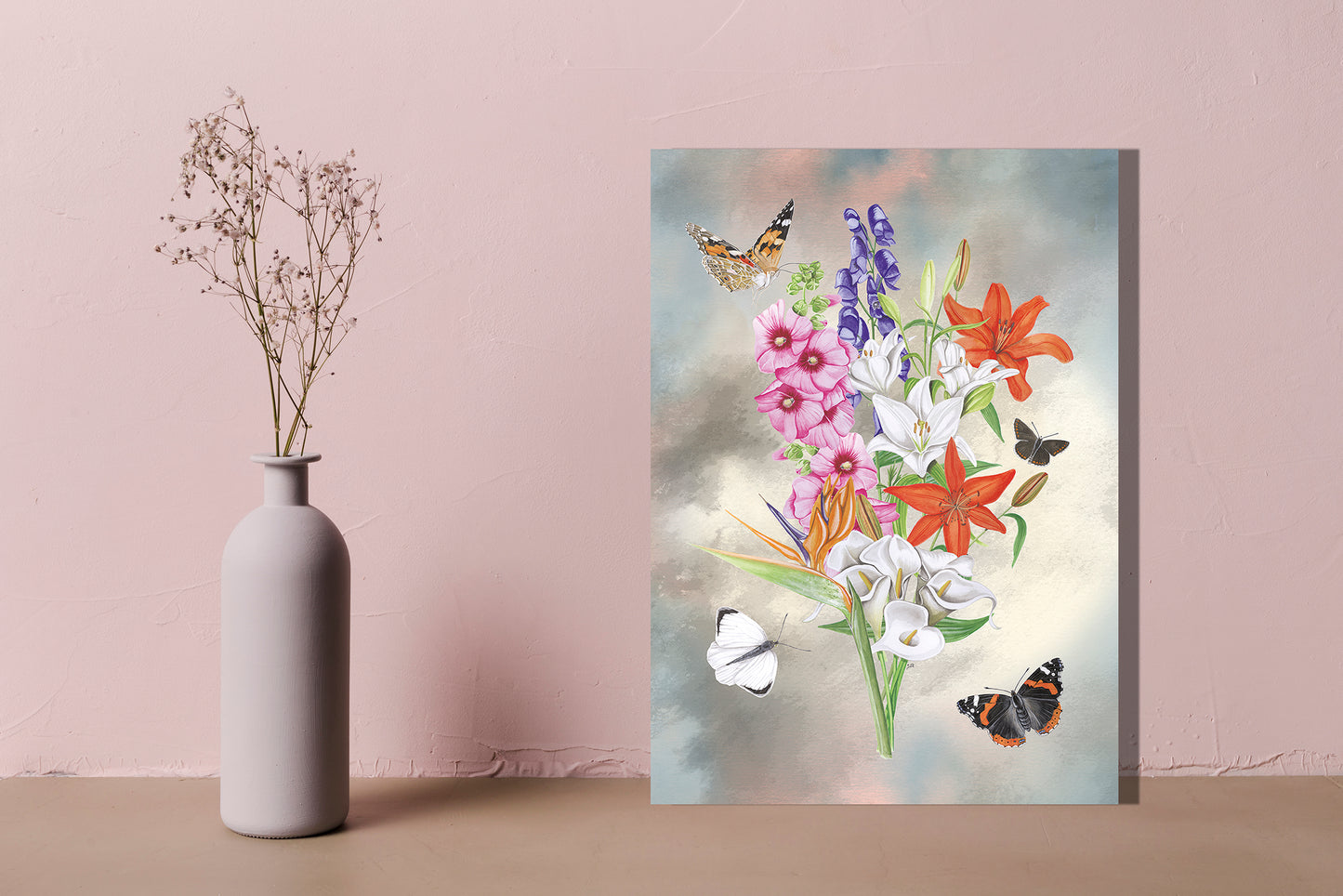 Wanddecoratie "Bosje bloemen met lelies"