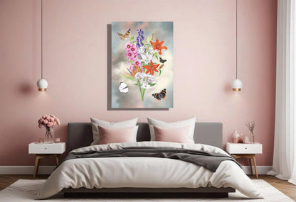 Wanddecoratie "Bosje bloemen met lelies"
