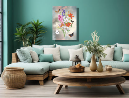 Wanddecoratie "Bosje bloemen met lelies"