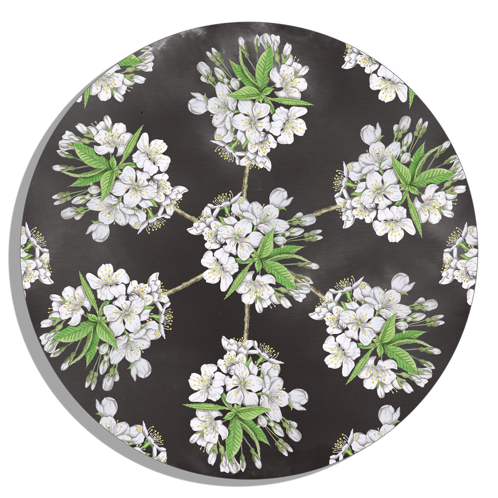 Tuinposter Cirkel "Bloesems zoete kers in de nacht"